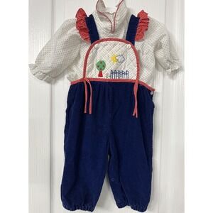 Vintage Baby Blue Corduroy Overalls and Matching Shirt Size 6-9 months